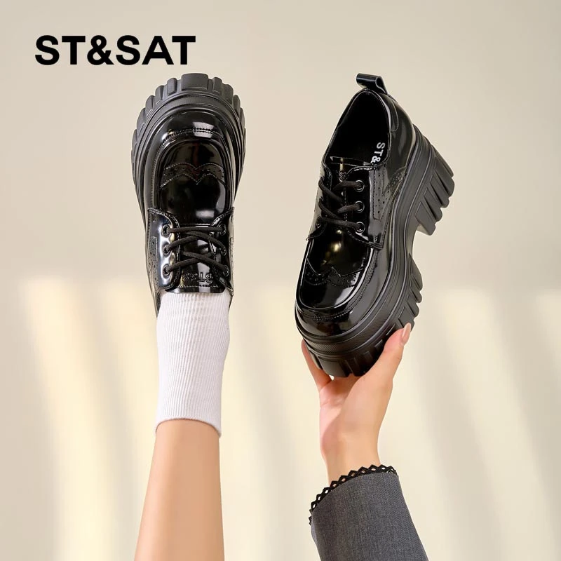 星期六乐福鞋2025春季新款女鞋厚底增高英伦风真皮小皮鞋松糕鞋