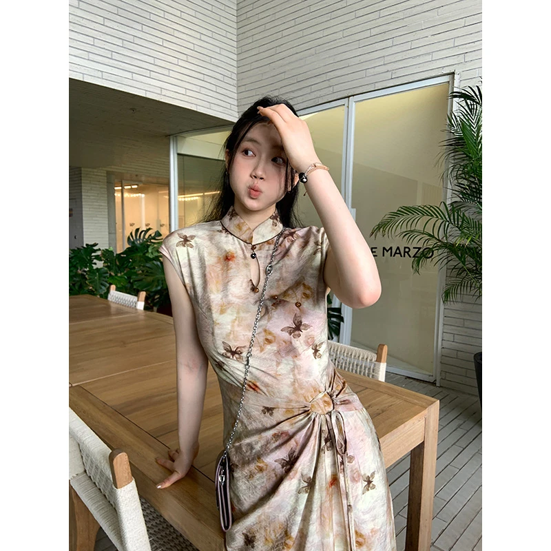 YOKLASS少女家 【清清】花色新中式修身立领连衣裙L18055S42