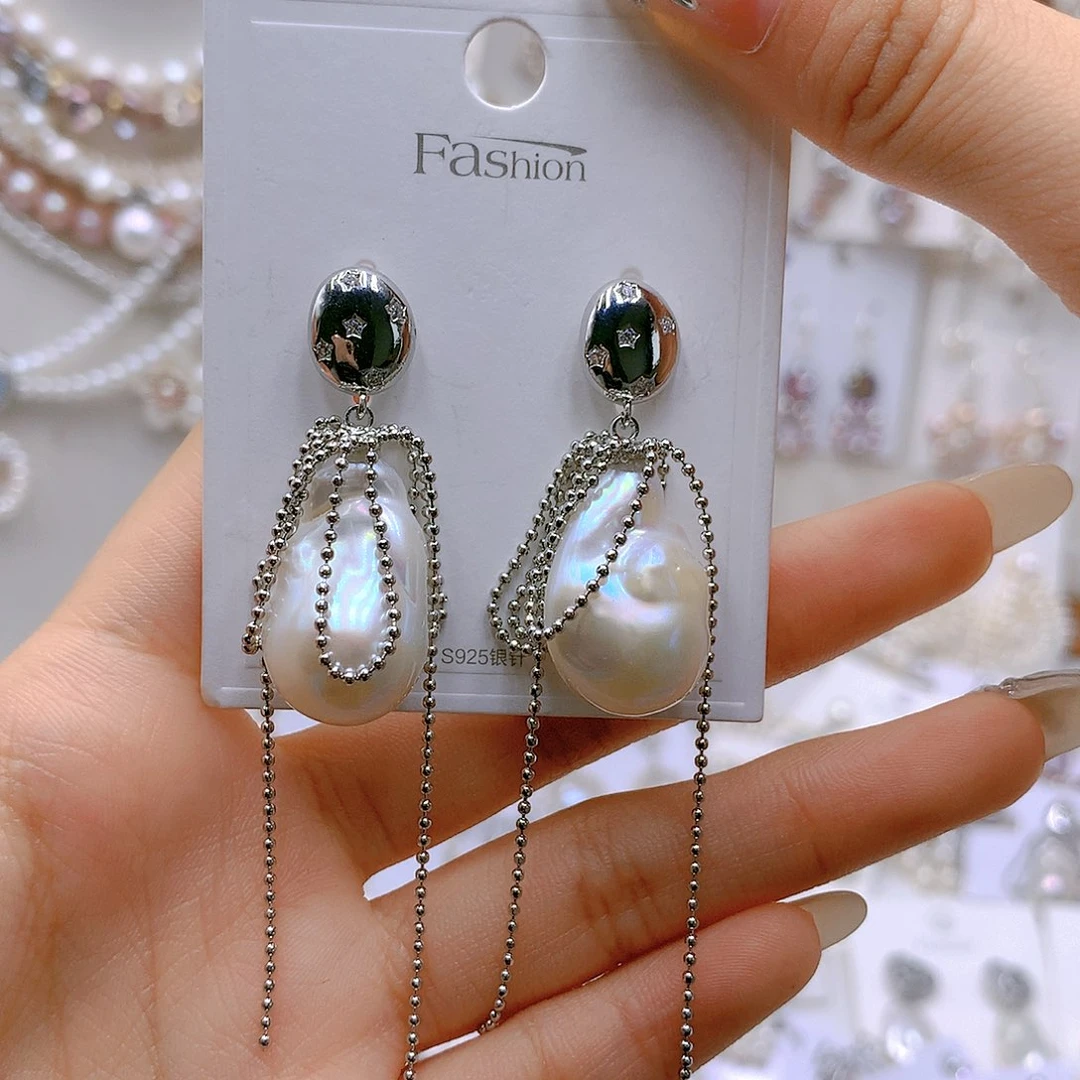 银S925镶嵌耳饰淡水珍珠