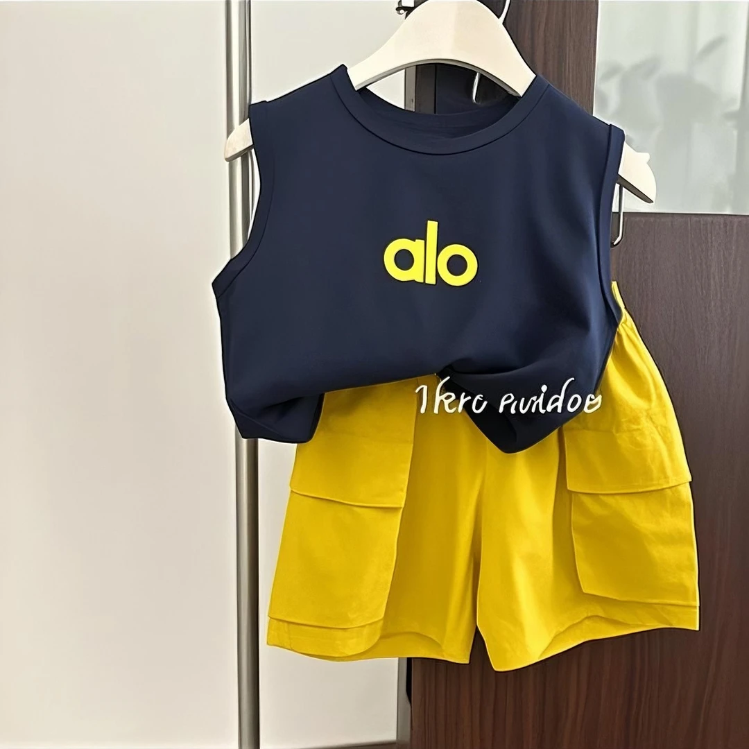 男女童男孩夏季无袖套装韩版洋气薄款上衣短裤儿童帅气两件套潮