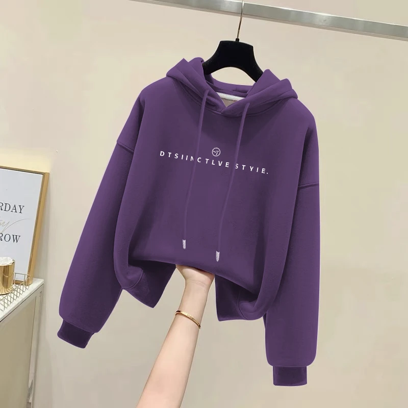 设计感小众秋冬新款2025加绒加厚套头连帽卫衣女短款宽松韩版外套