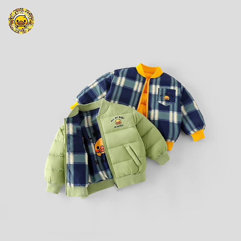 粉丝专属小黄鸭秋冬儿童休闲时尚潮酷帅气男女童保暖双面穿羽绒服