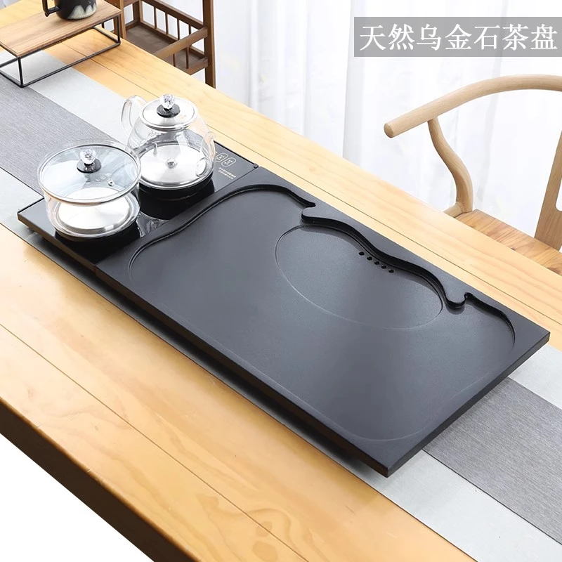 天然乌金石茶盘茶具全自动家用整块石材大号电磁炉家用茶盘