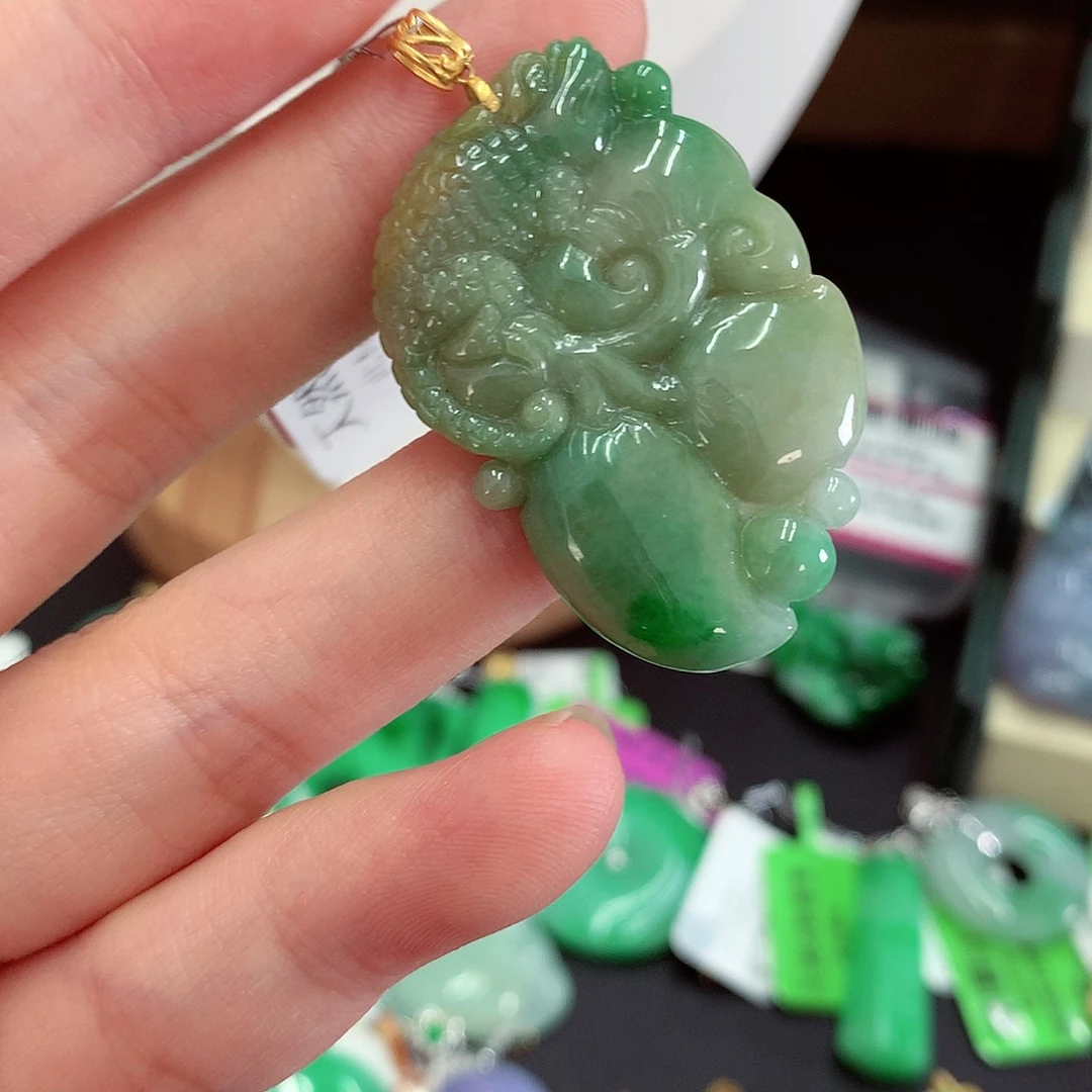 翡翠18K金镶嵌吊坠(不含链)