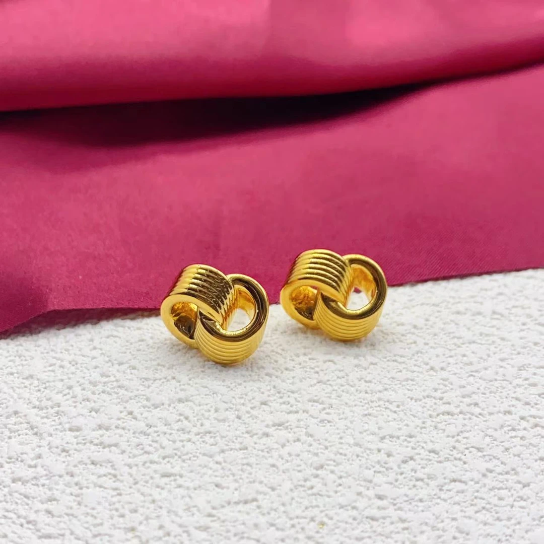 【木韵阁】足金999 5D黄金环环相扣耳针时尚黄金时尚 3.31