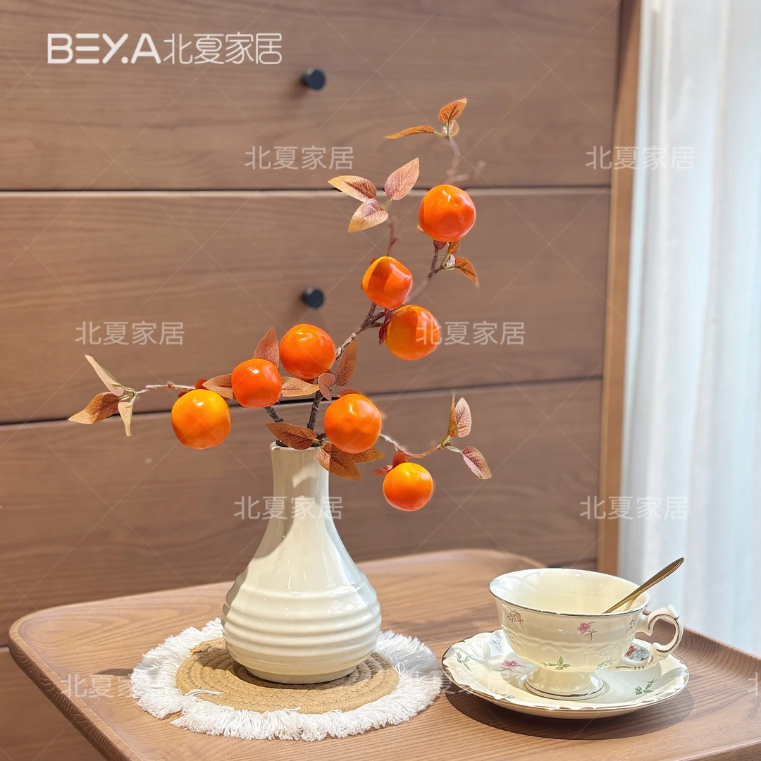 仿真柿子果实树枝柿柿如意插花摆件高档乔迁花束客厅装饰干花摆设