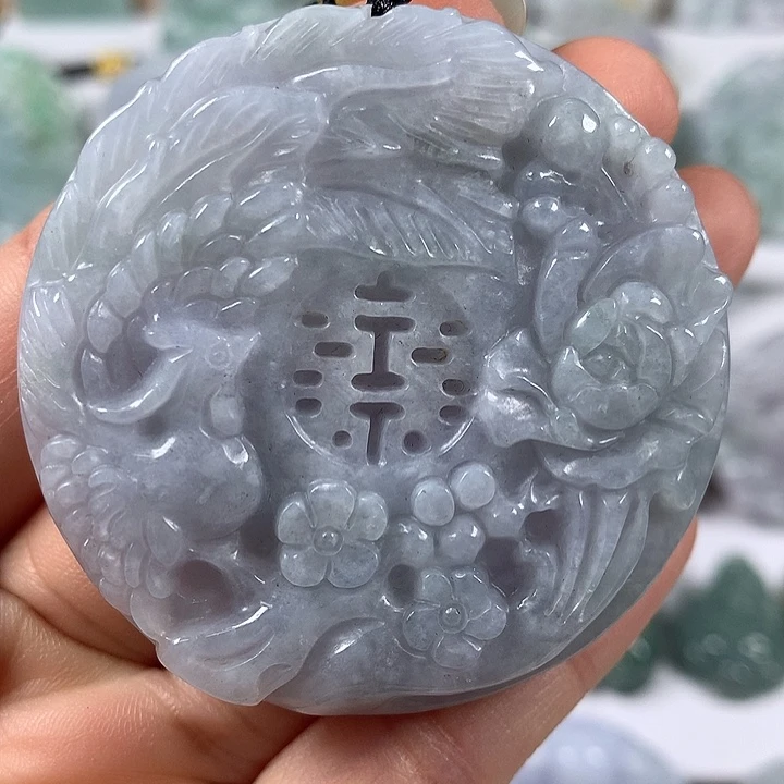 颈饰未镶嵌翡翠山水双喜临门两面工艺福利