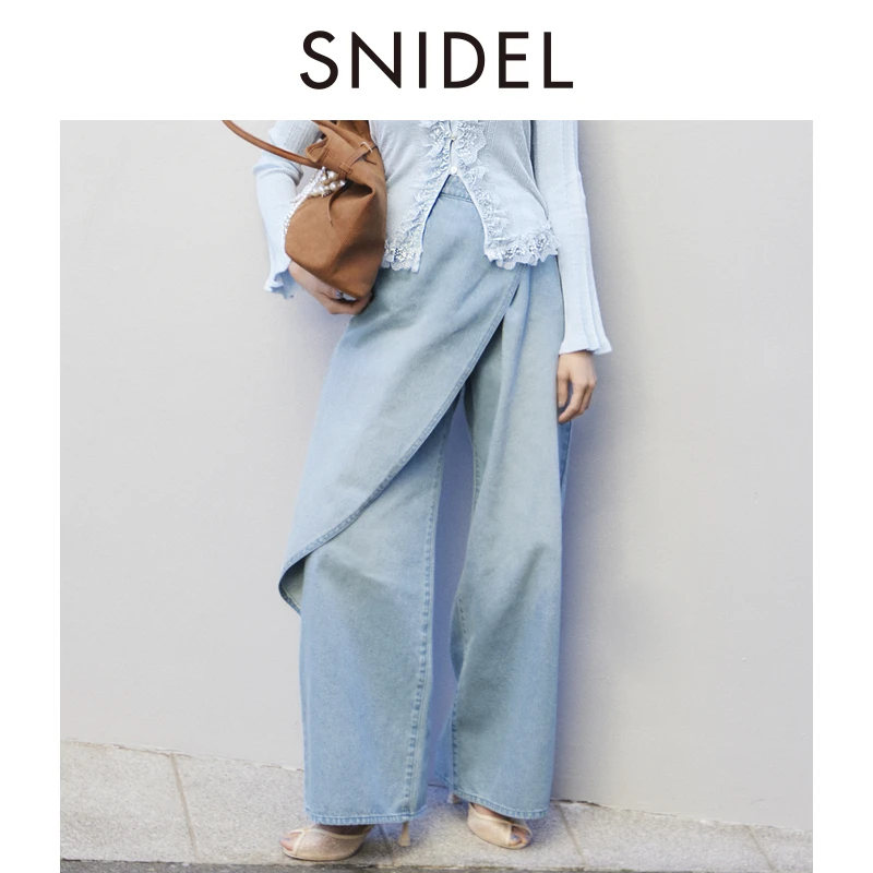 SNIDEL2025春夏新品休闲高腰个性不对称裙式阔腿牛仔裤SWFP251179