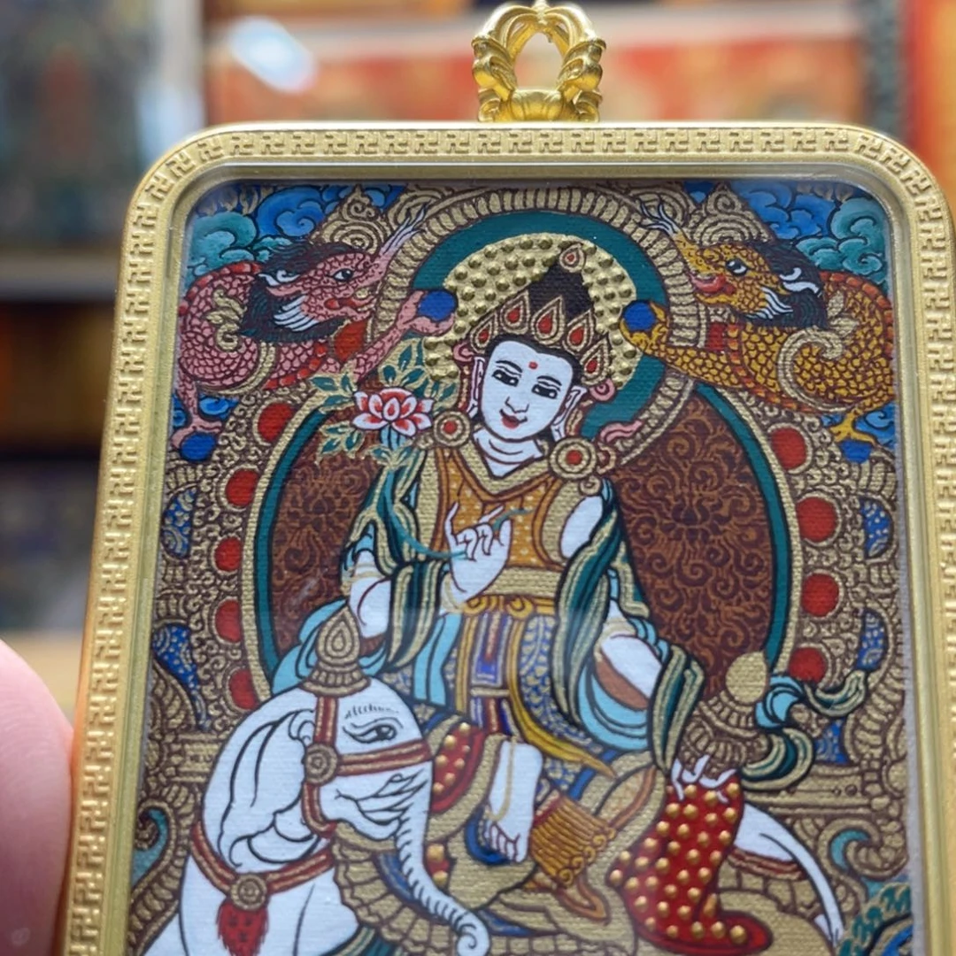 吊坠热贡纯手绘唐卡普贤菩萨
