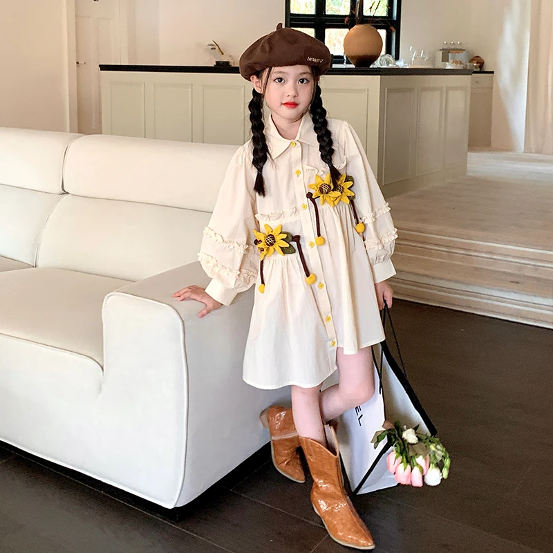 女童早秋衬衫裙女孩田园风秋季宽松连衣裙中大童女宝宝春秋