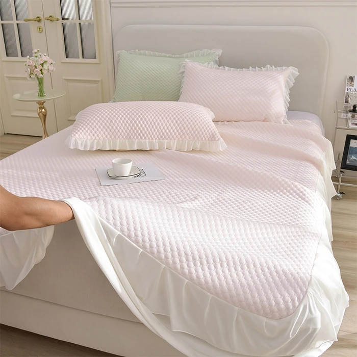 新款凉感豆豆床裙款凉席三件套冰豆豆凉席