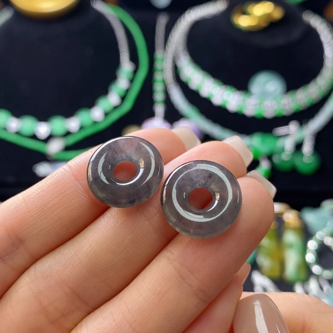 翡翠未镶嵌耳饰冰乌鸡甜甜圈