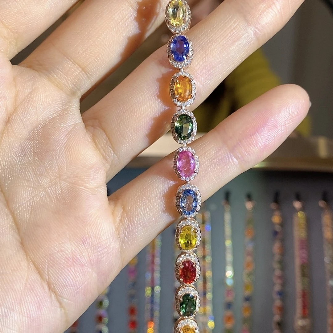 蓝宝石手链银S925镶嵌