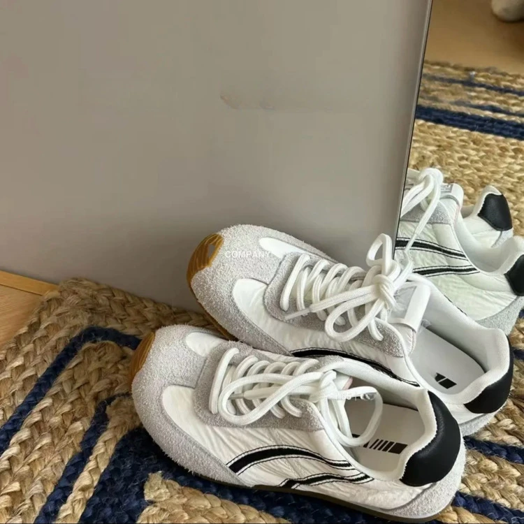 德训鞋女2025春新款明系低饱单鞋复古系带休闲百搭拼色平底阿