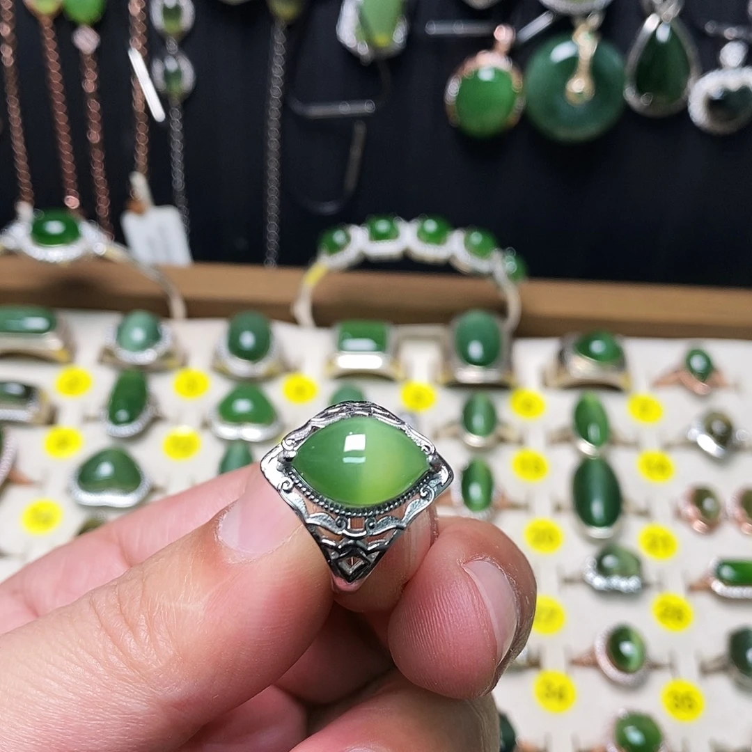 和田玉（碧玉）银S925镶嵌戒指
