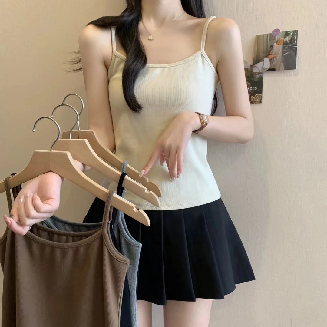 大码女装纯欲甜辣美式吊带背心简约外穿短款无袖显瘦上衣-6393