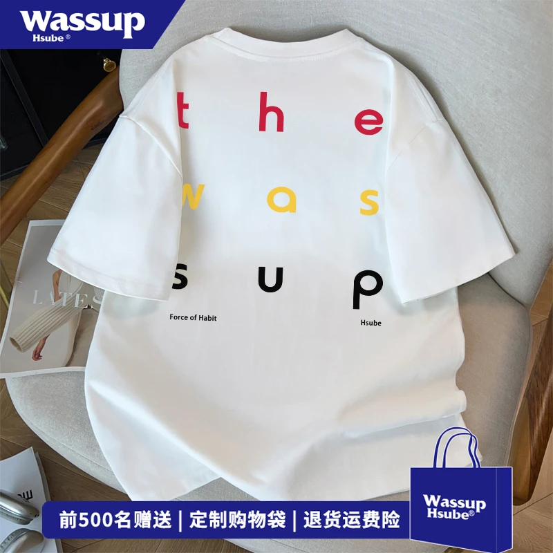 WASSUP HSUBE美式潮流小众字母印花T恤短袖男女夏季百搭休闲上衣