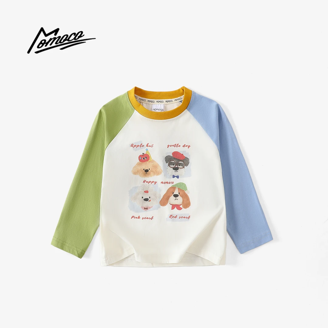 MOMOCO春秋季男童潮流时尚T恤长袖印花小狗上衣77330235013