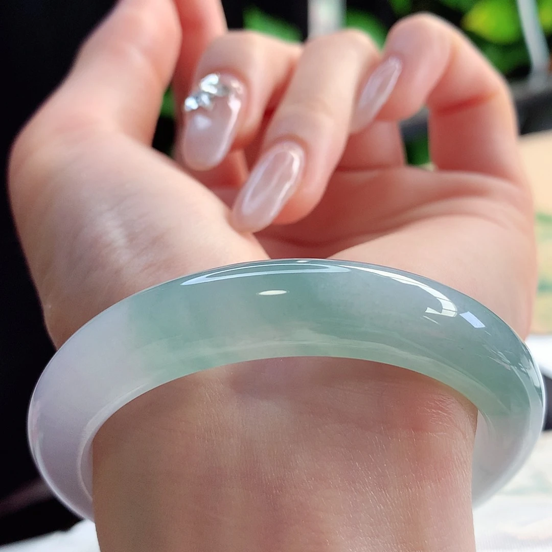 未镶嵌手镯翡翠天然A货翡翠53-53行云流水 目如瀑布8号