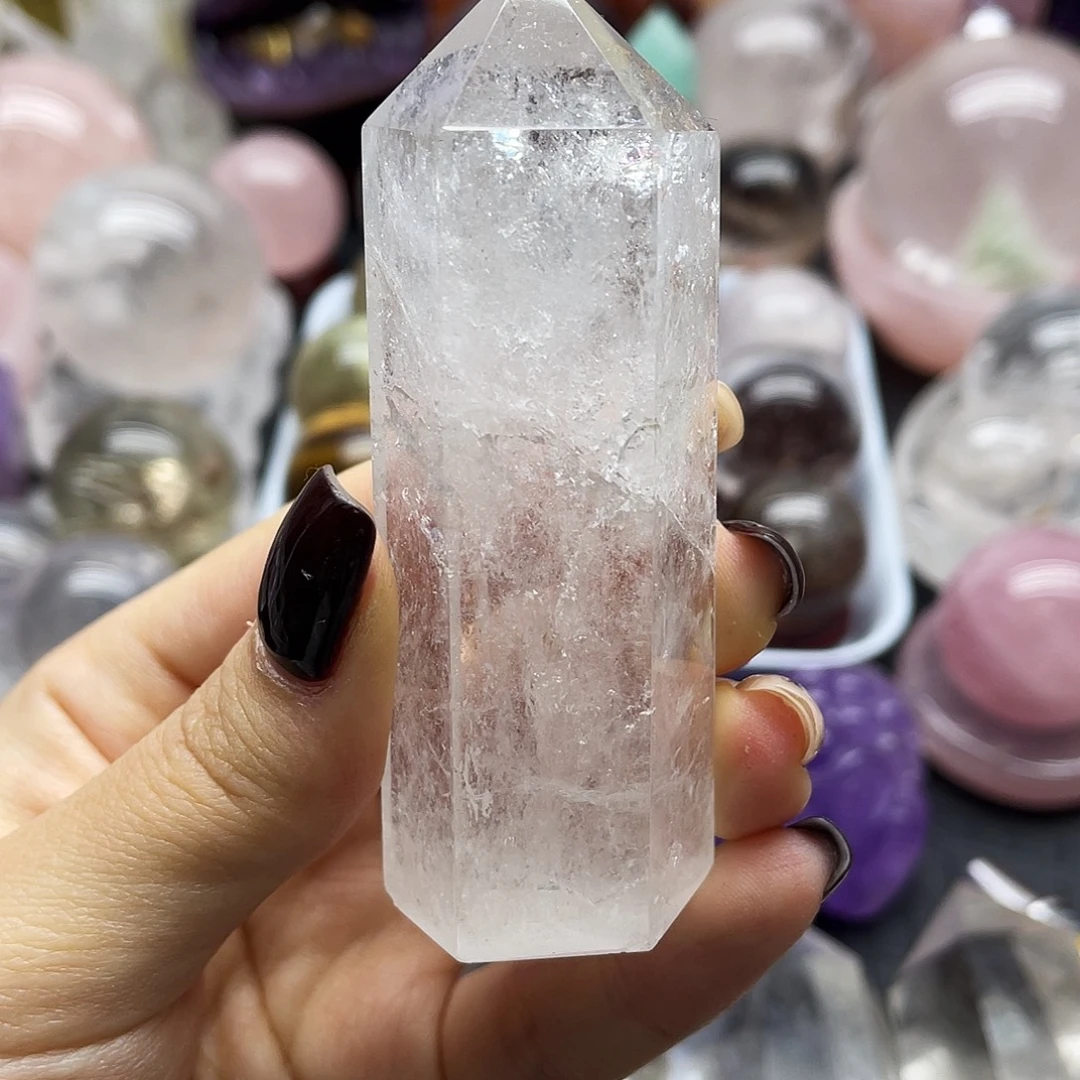 水晶未镶嵌珠宝半成品9白水带彩柱7.8cm