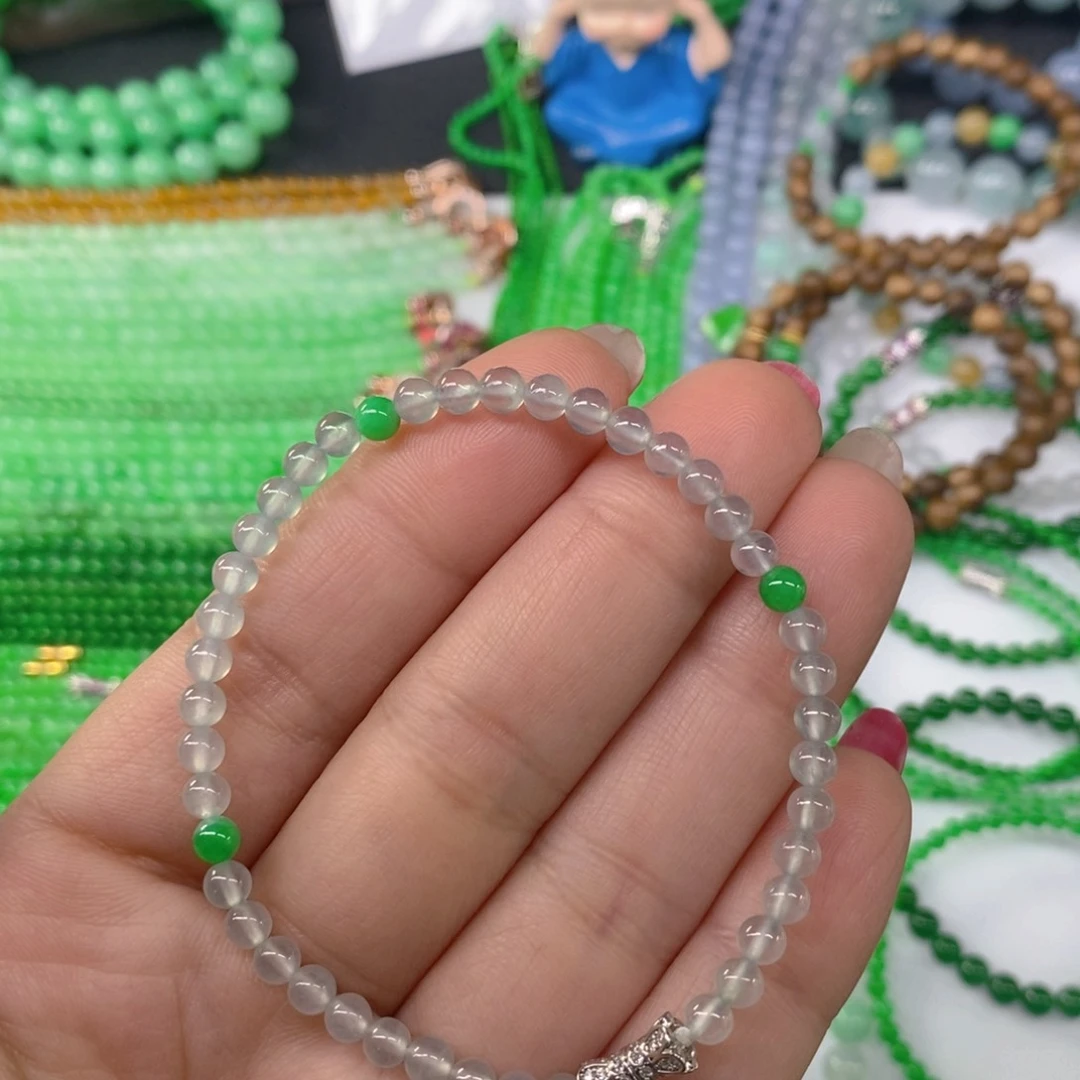 颈饰未镶嵌翡翠缅甸天然翡翠冰种双彩手链4.3