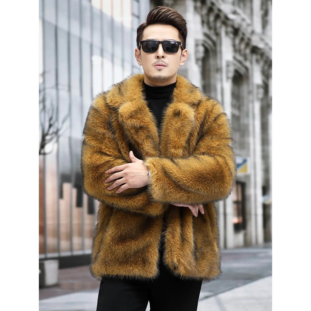 德国2025新款外套男防皮草裘皮毛毛大衣短款翻领加厚冬季