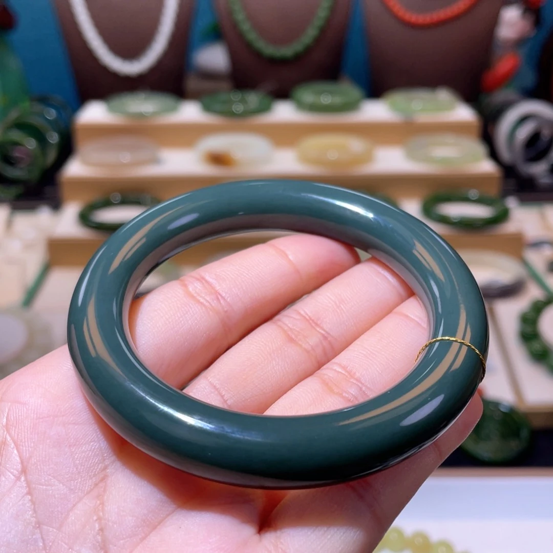 和田玉收藏级瓷蓝手镯56、57未镶嵌