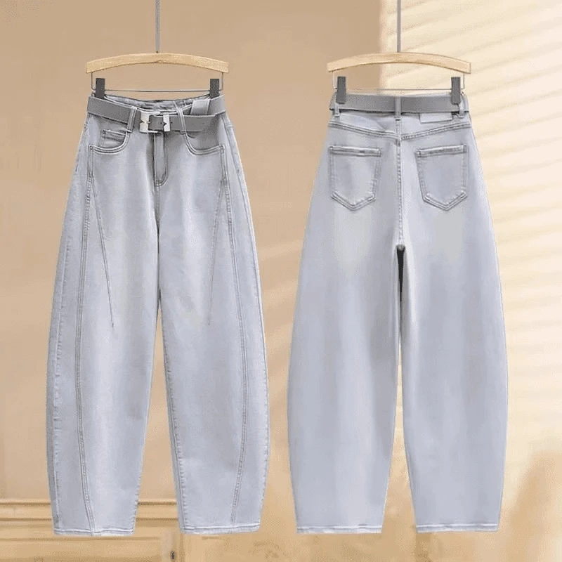 莫兰迪灰弯刀牛仔裤女2025春夏季薄款新款高腰显瘦宽松垂感老爹裤