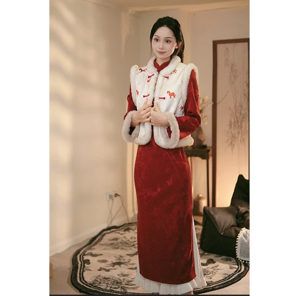 棠壹壹（120-122cm）苏州旗袍冬款加绒加厚女款新中式订婚礼服女