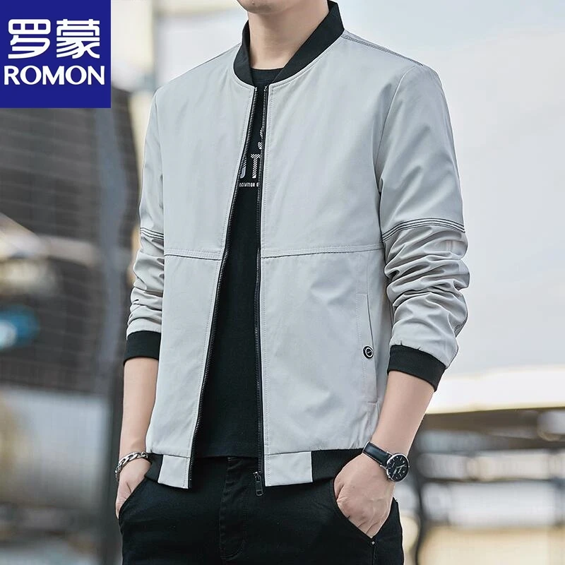 罗蒙品牌春秋新款男士潮流休闲夹克新男款棒球领百搭潮牌夹克外套