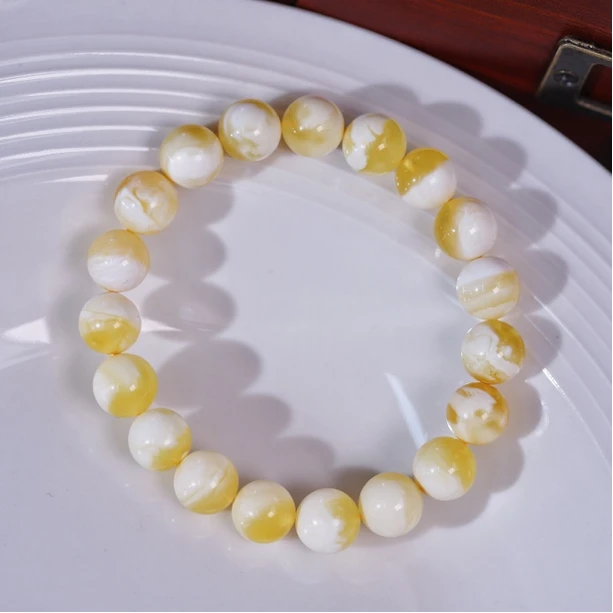 10.5mm俄料无优化精品金瓷白妖花白多金少橘金妖圆珠文玩蜜蜡手串
