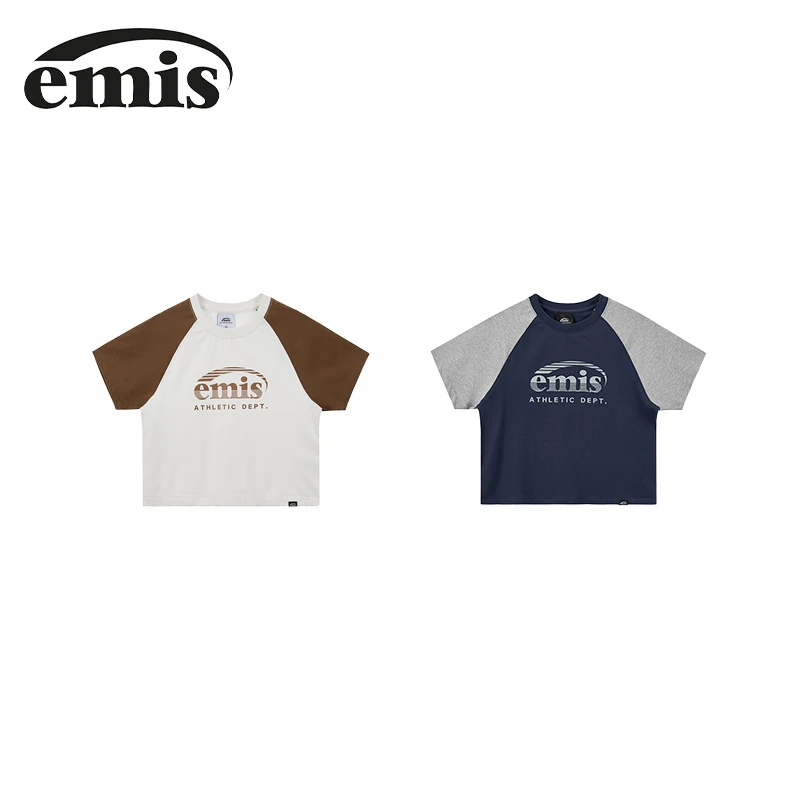 emis短袖插肩拼色t恤女内搭打底衫洋气美式复古百搭【emis】