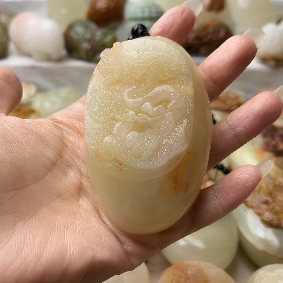 石材方解石手把摆件不退换龙