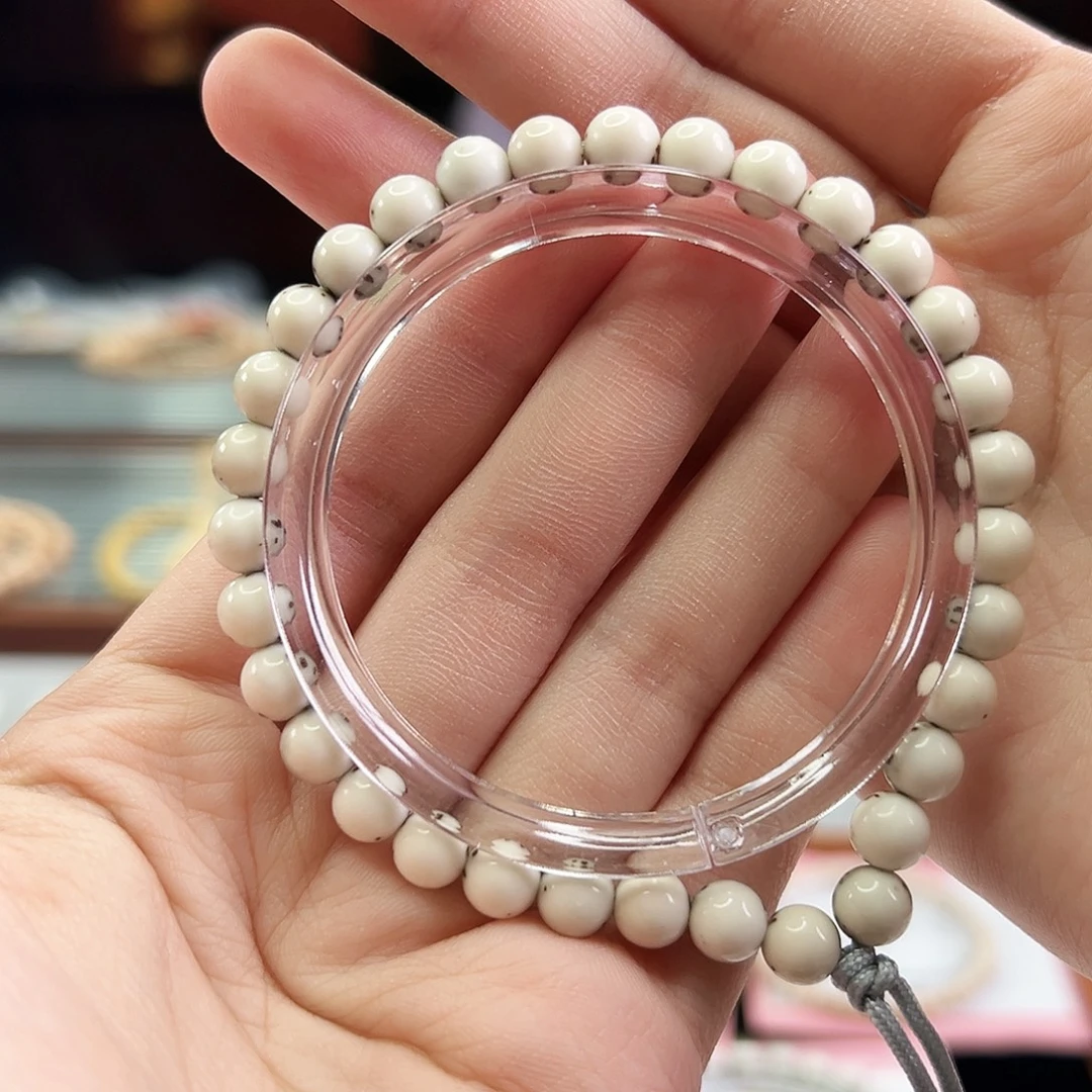 星月菩提手串Fqh7mm小龙蛋 三分之二留白 绿背颗粒星