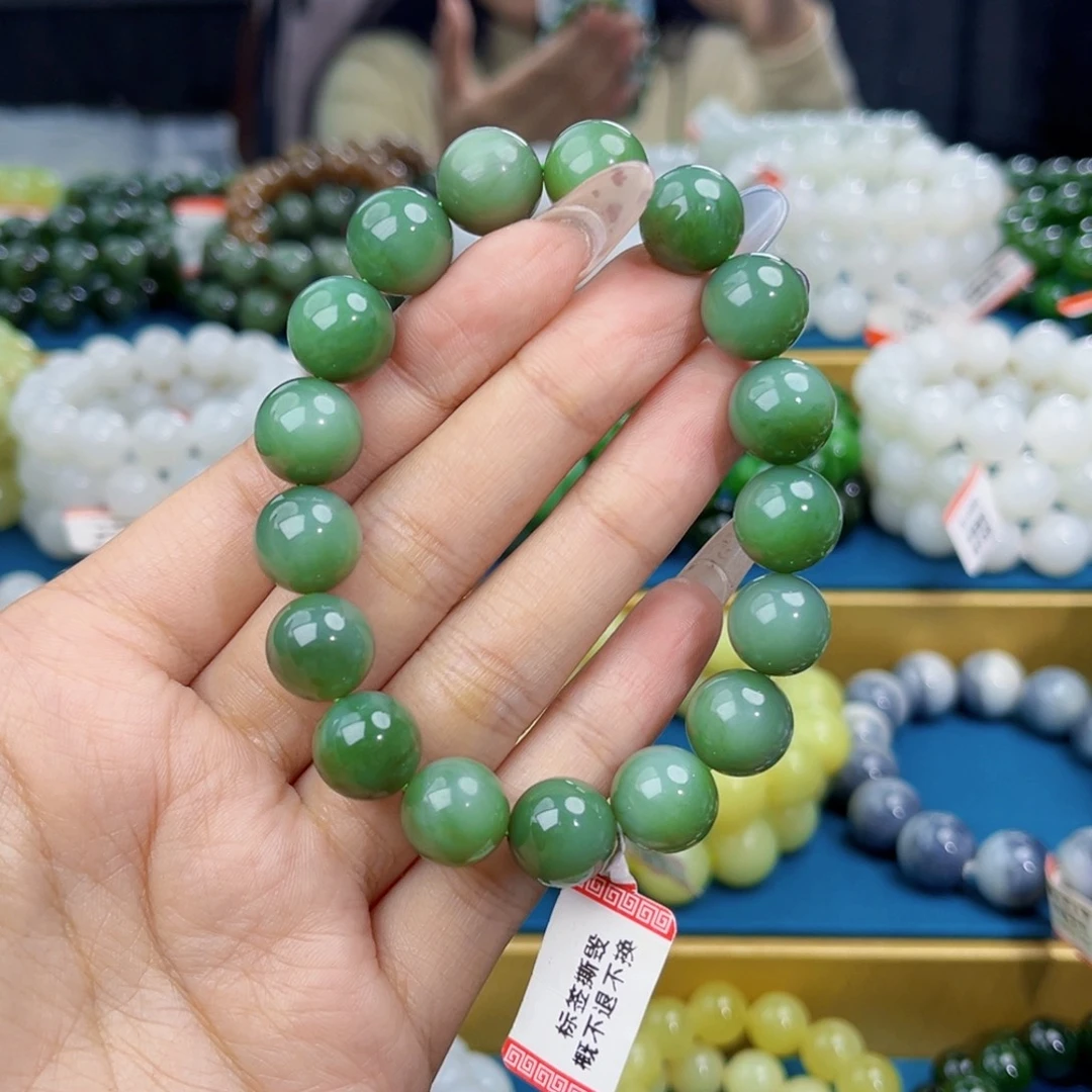 和田玉未镶嵌手链天然和田玉俄碧夹层料粉青手串12
