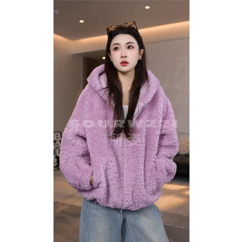 SOURWZZI/所姿100%羊毛连帽冬季加厚休闲女士羊毛外套SZ-25753