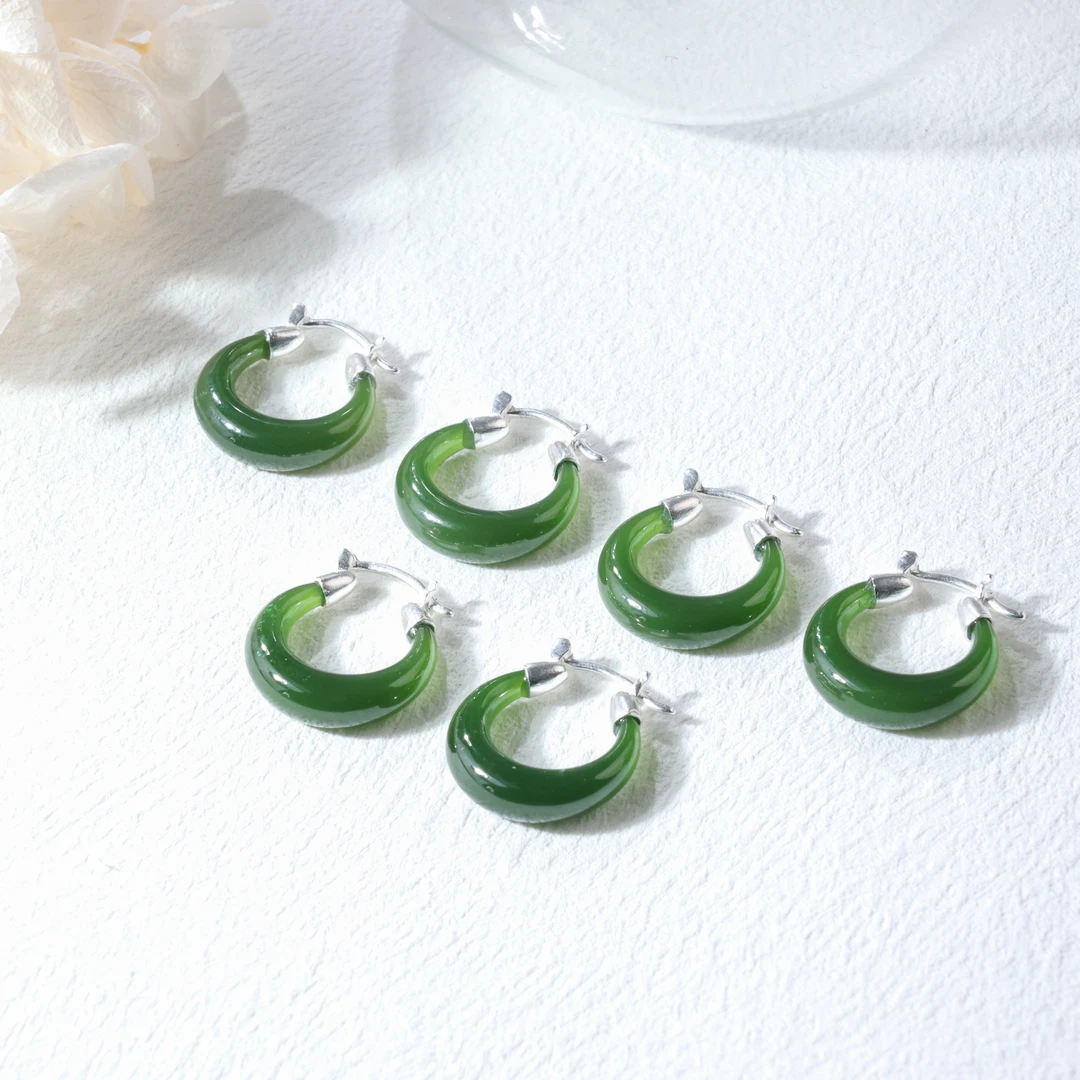 【举石臻选】TA1231-1980-026和田玉耳饰（一对/多样性发/约15*4mm）K