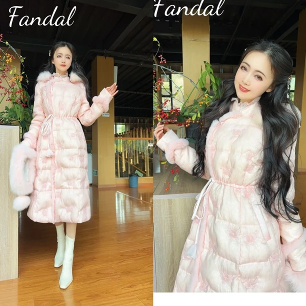 粉黛原创 扶摇 洋气减龄抽绳收腰显瘦刺绣国风羽绒服