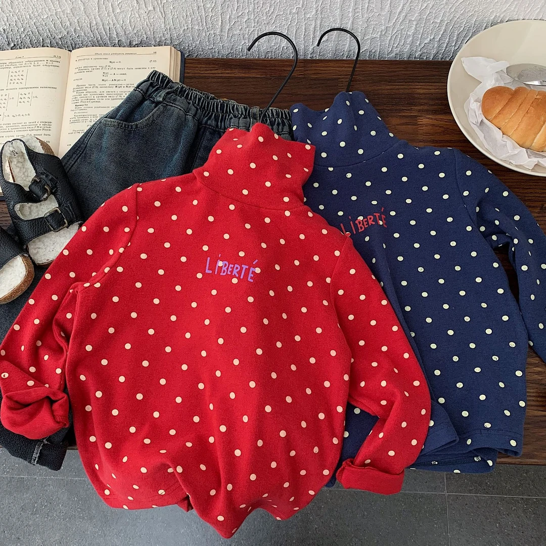冬季新款韩版儿童波点字母弹力打底衫男女童高领保暖长袖内搭