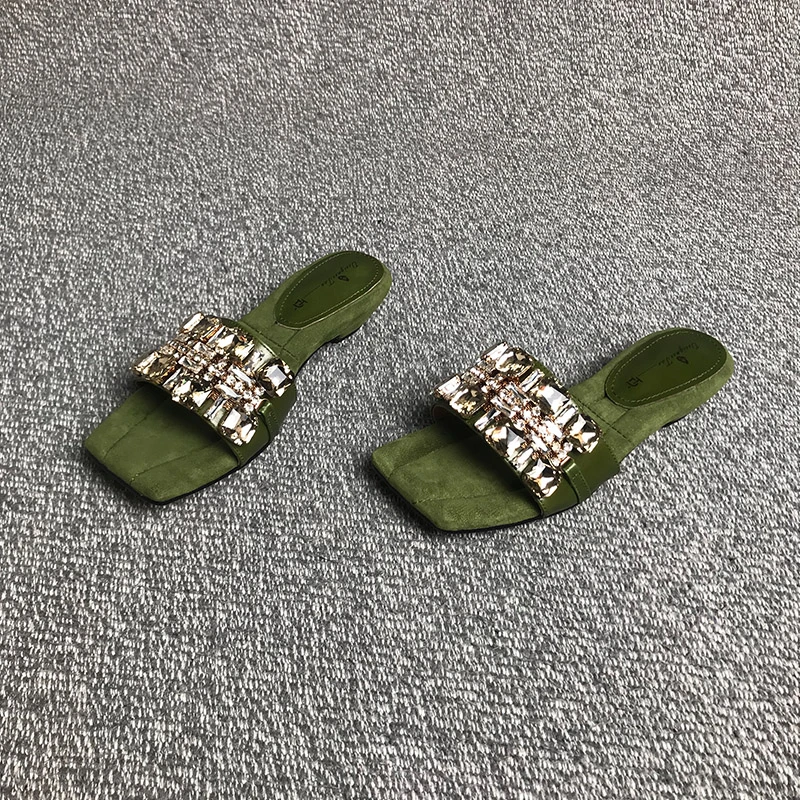 露涵思2025年糖果色外穿女蝴蝶结气质方头仙女露趾凉拖鞋水钻法式