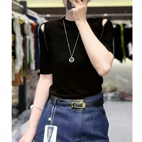 断码特~100%醋酸~M胸100-140长55丝滑套头钉珠烫钻恤上衣 3198