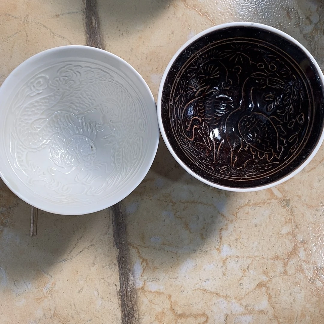 铭***善瓷片定窑两个杯子138896