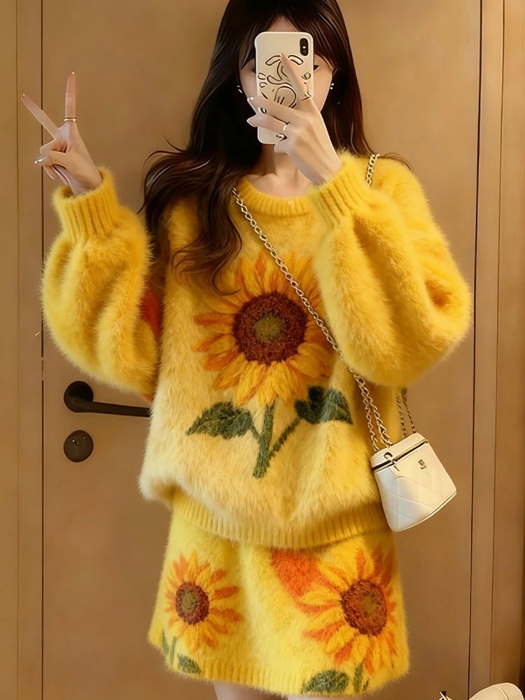 冬装搭配一整套独特绝美时尚高级感超好看慵懒软糯毛衣半裙两件套