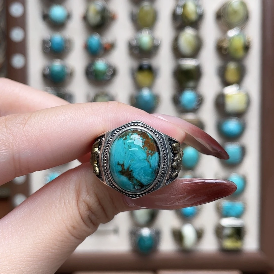 睡***够绿松石银S925镶嵌戒指