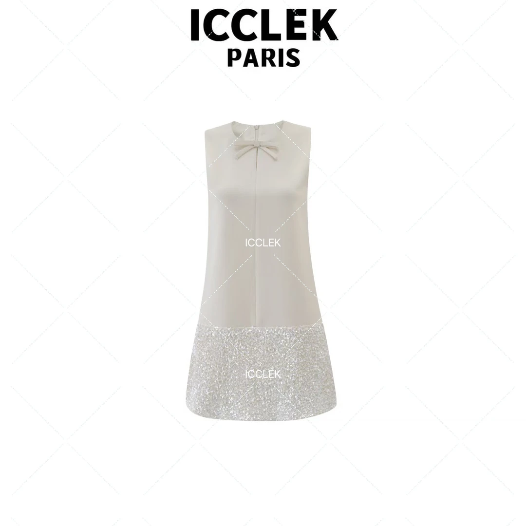ICCLEK 圆领无袖连衣裙显瘦气质百搭显瘦气质通勤轻奢裙子 - 1380