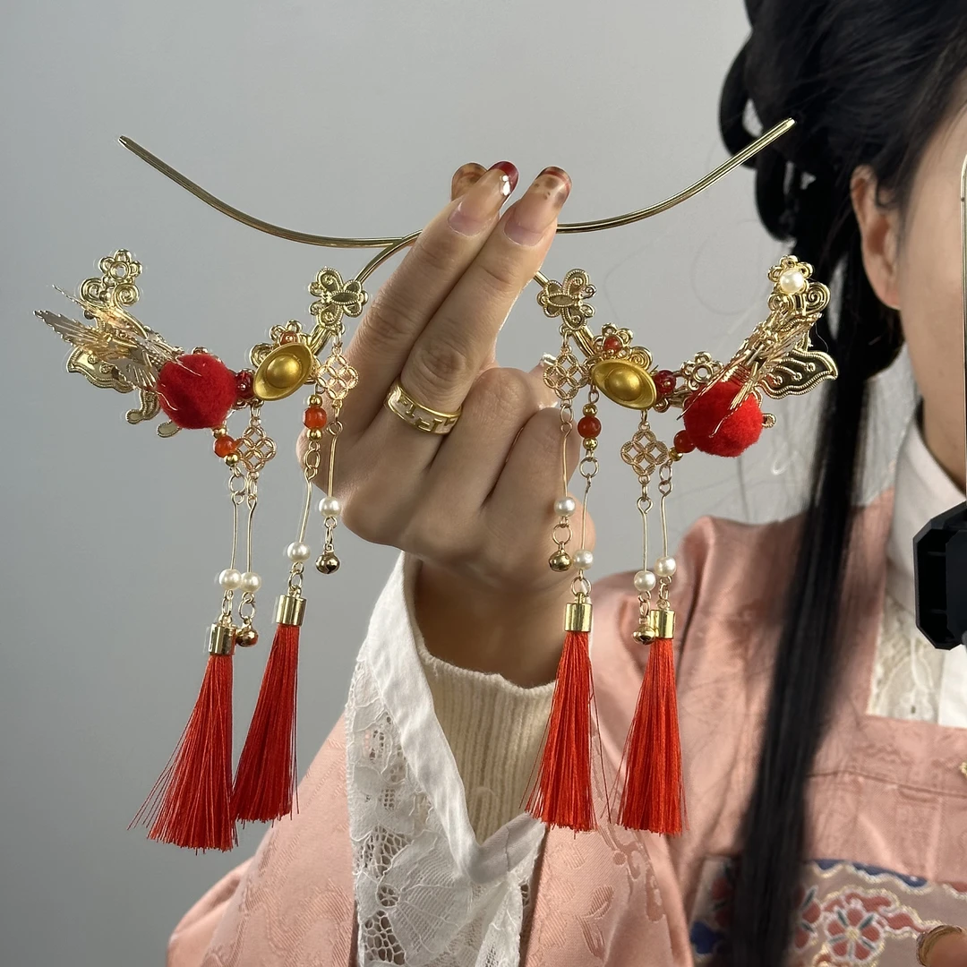 新年古风配饰元宝响铃博鬓发钗