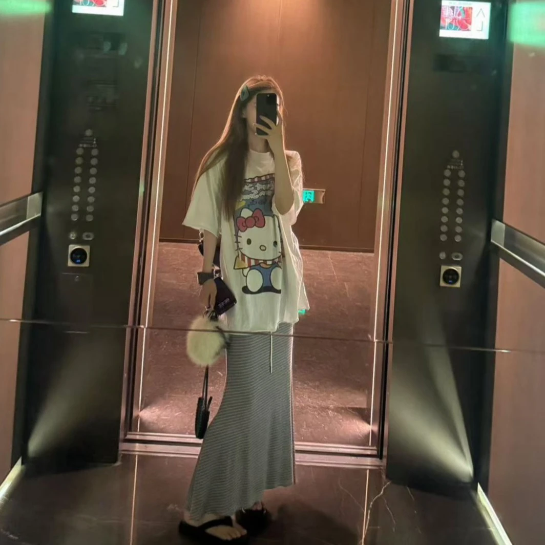 徐秋阳 灰白条例  秋季新款百搭时尚休闲显瘦半身裙13239