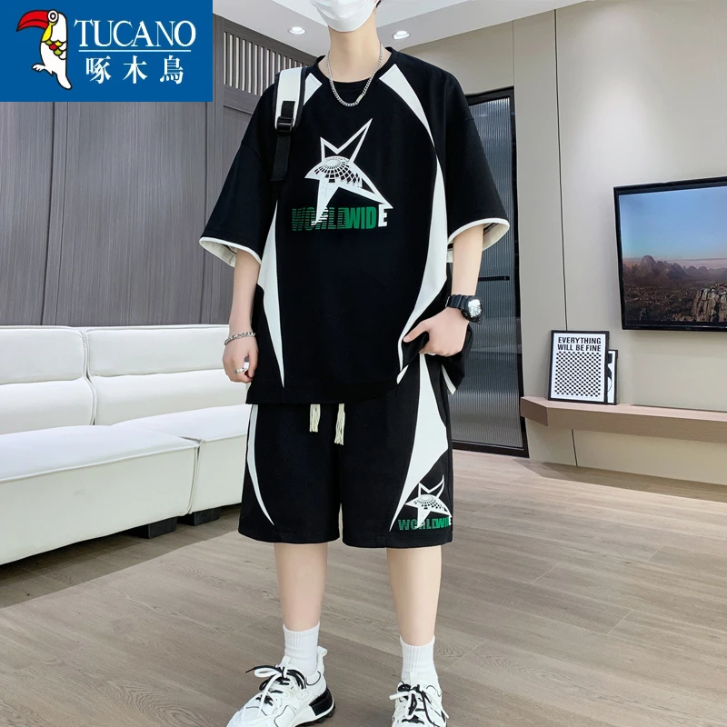 啄木鳥青少年短袖T恤12-15岁胖男孩初中学生13时尚帅气14大童夏装