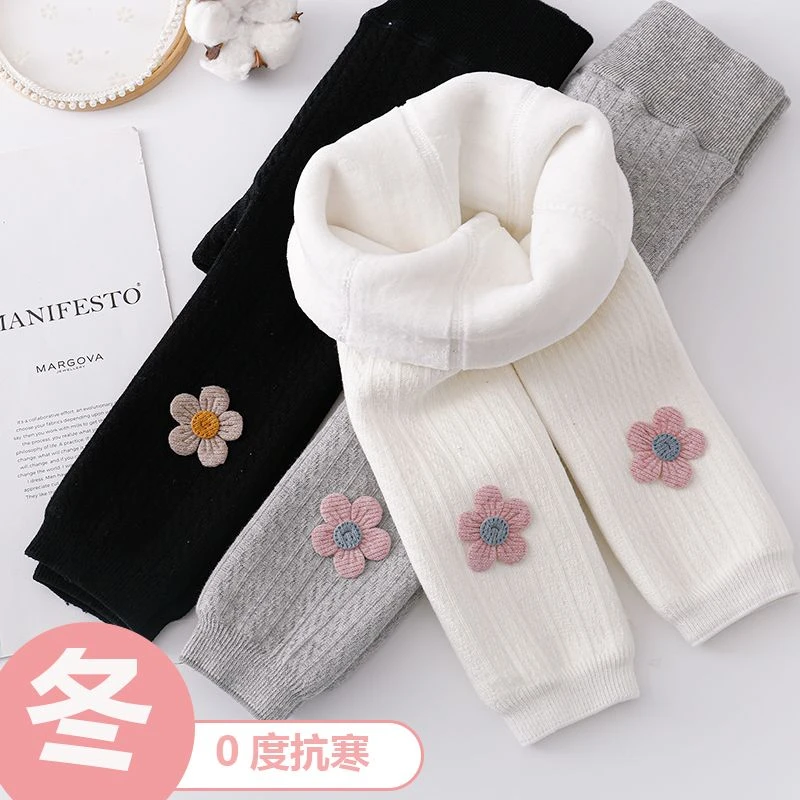 女童打底裤加绒加厚秋冬款纯棉儿童保暖打底袜九分裤一体绒裤子