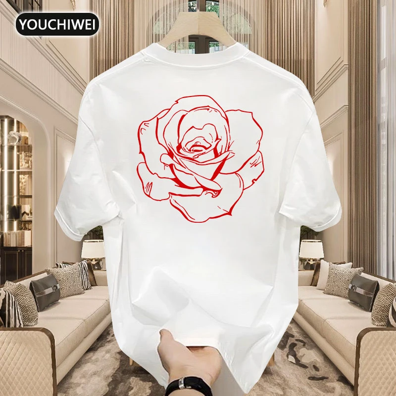 优驰威痞帅纯棉花朵印花T恤青年男女夏季ins街头潮流宽松百搭短袖